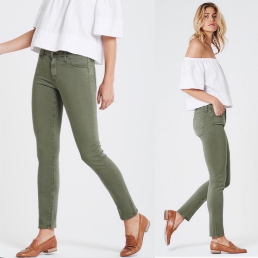 AG The Prima Ankle Mid Rise Skinny Jeans Army Green Size 32